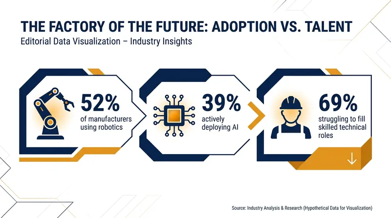 While automation is rising rapidly, the manufacturing sector faces a severe shortage of skilled technicians to operate the new technology.