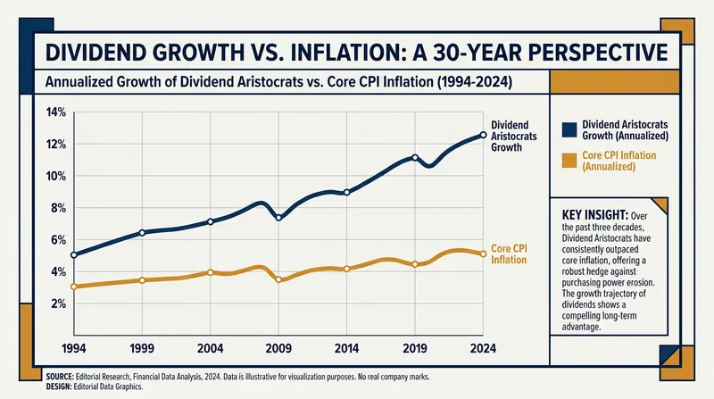 Historical data shows that companies with long track records of dividend increases have generally outpaced core inflation.