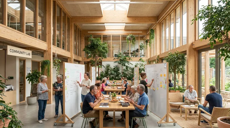 Protopian design focuses on creating spaces that foster pluralism, adaptability, and continuous community learning.