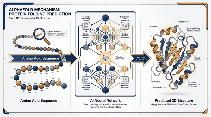 How AI predicts protein structures from amino acid sequences.