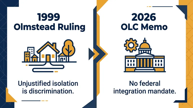 How the new Office of Legal Counsel memo contrasts with the traditional understanding of the Olmstead decision.