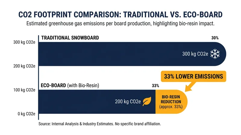 Bio-resins significantly reduce the carbon footprint of snowboard production.