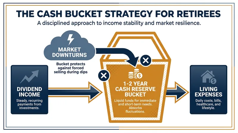 A cash bucket strategy helps smooth out income fluctuations if companies cut their dividends.
