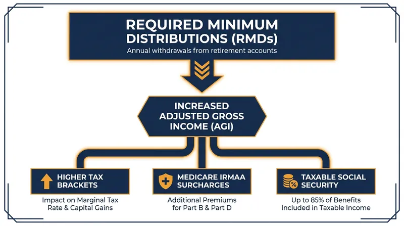How a standard RMD inflates Adjusted Gross Income and triggers secondary tax penalties.