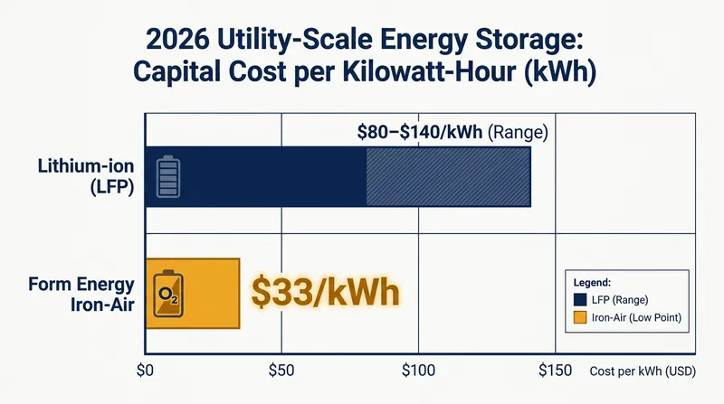 Iron-air technology significantly undercuts the cost of traditional lithium-ion storage for long-duration applications.