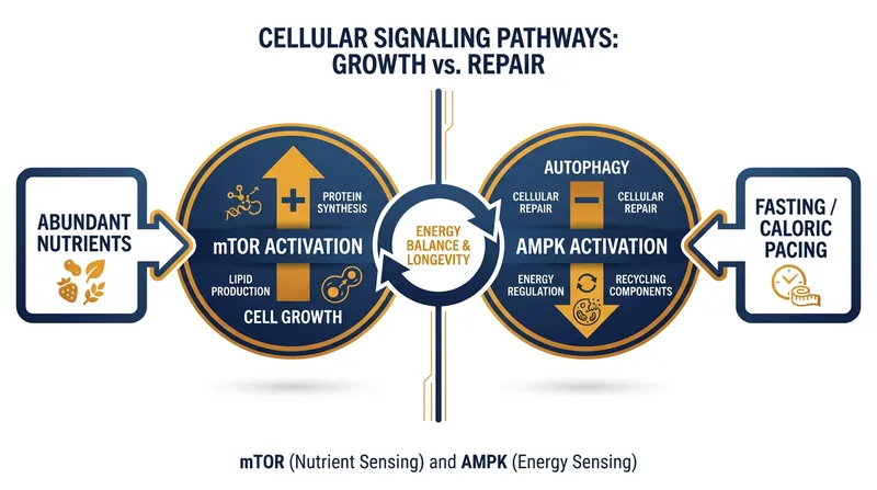 Nutrient-sensing pathways dictate whether cells focus on growth or repair.