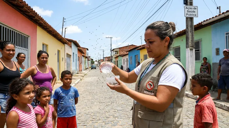 Public health workers release Wolbachia mosquitoes into neighborhoods to mate with the wild population.