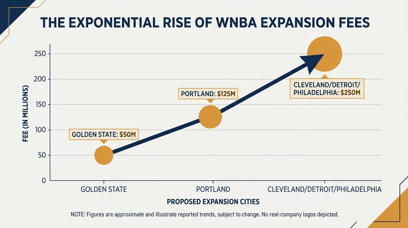 The cost to enter the WNBA has skyrocketed, with future expansion franchises paying $250 million fees.
