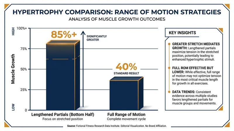 Studies on preacher curls demonstrate that performing only the bottom half of the movement yields greater hypertrophy than full-range repetitions.