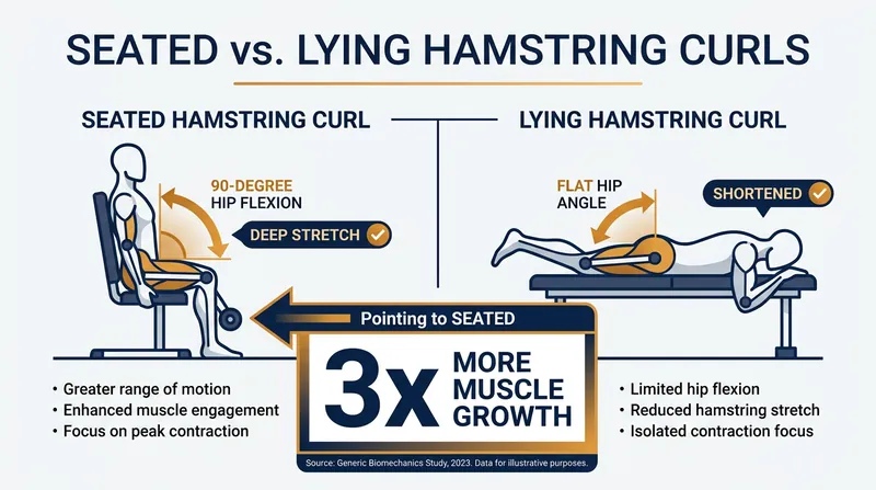 Because the hamstrings cross the hip joint, seated curls place the muscle in a deeper stretch, resulting in superior growth.