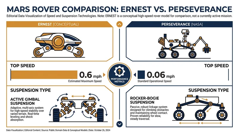 How ERNEST's speed and suspension compare to NASA's current flagship rovers.