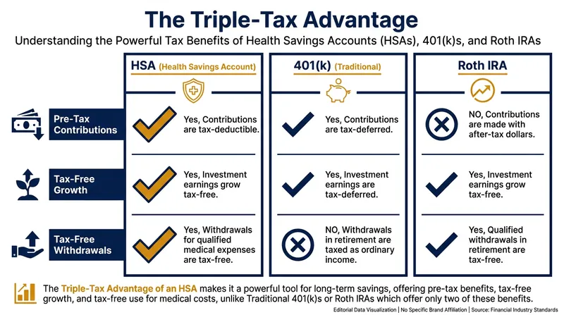 The HSA is the only account in the U.S. tax code that avoids taxation at all three stages of investment.
