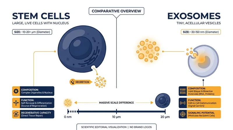 Unlike stem cells, exosomes are acellular, making them safer and more stable for clinical use.