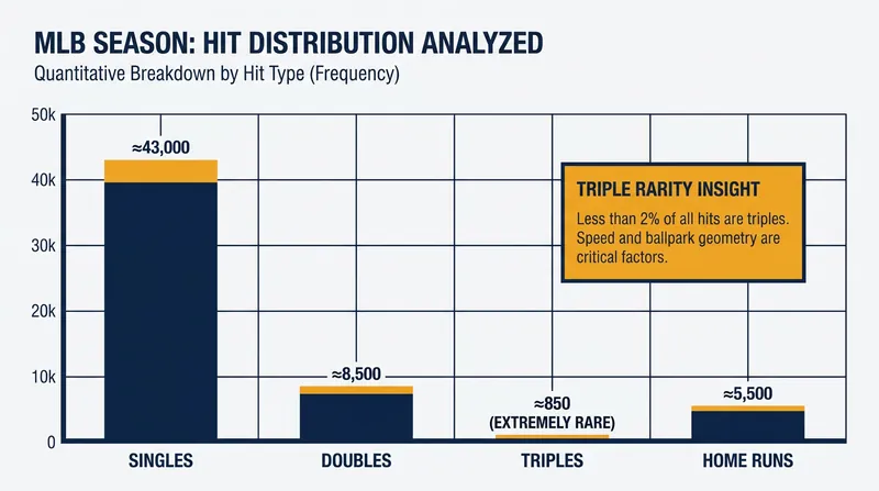 The triple acts as the primary bottleneck for the cycle, occurring far less frequently than singles, doubles, or home runs.