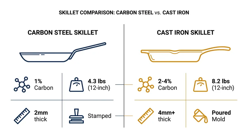 The metallurgical and manufacturing differences between the two materials result in drastically different weights and thicknesses.