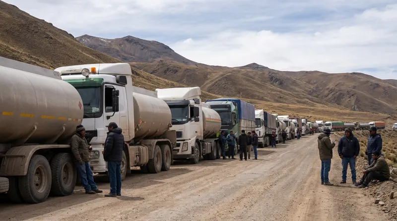 Hundreds of commercial trucks and fuel tankers have been stranded on Bolivian highways due to the extensive network of blockades.