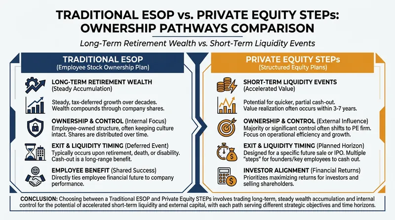 The structural differences between perpetual ESOP trusts and short-term equity grants.