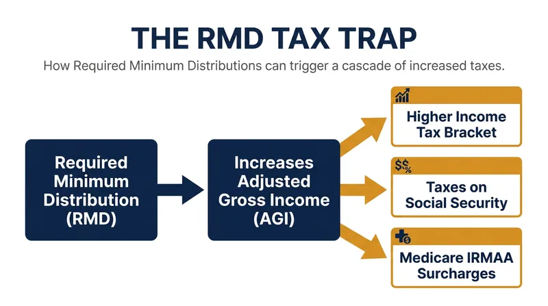 Forced withdrawals from tax-deferred accounts can trigger a cascade of hidden taxes and surcharges.