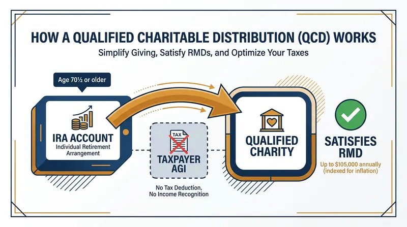 A QCD satisfies the IRS withdrawal requirement without ever adding to a retiree's taxable income.
