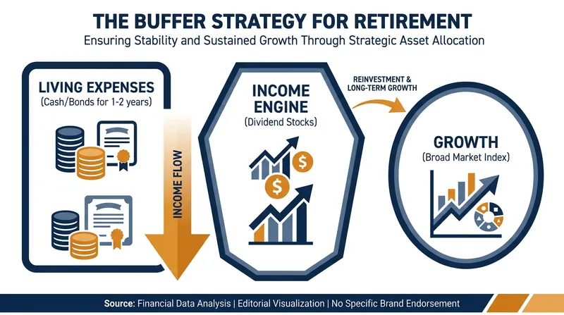 A cash buffer strategy protects retirees from being forced to sell shares during a market downturn.