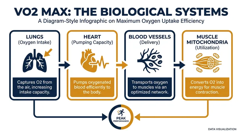 A high VO2 max requires the flawless integration of the pulmonary, cardiovascular, and muscular systems.