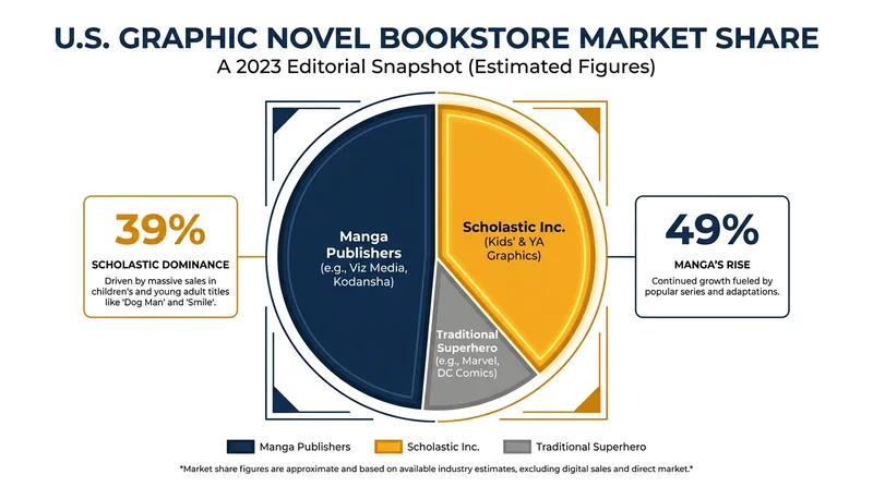 Scholastic Graphix and manga publishers dominate the mainstream bookstore market, leaving traditional superhero comics with a fraction of retail sales.