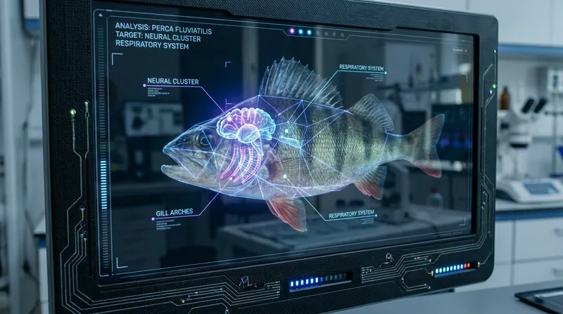 Poseidon's computer vision system maps the exact coordinates of the fish's brain and gills in milliseconds.