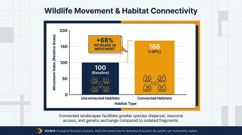 Connected habitats see significantly higher rates of species movement across taxa.