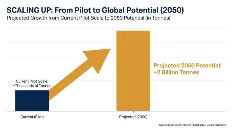 Global modeling estimates suggest ERW could scale to remove up to 2 billion tonnes of CO2 annually by 2050.