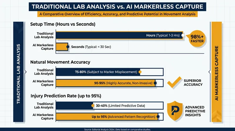 Markerless systems offer a massive leap in scalability and predictive accuracy by capturing athletes in their natural competitive environments.