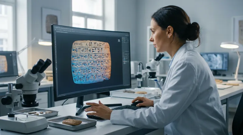 Researchers use high-resolution 3D scans to capture the exact depth and angle of cuneiform impressions.