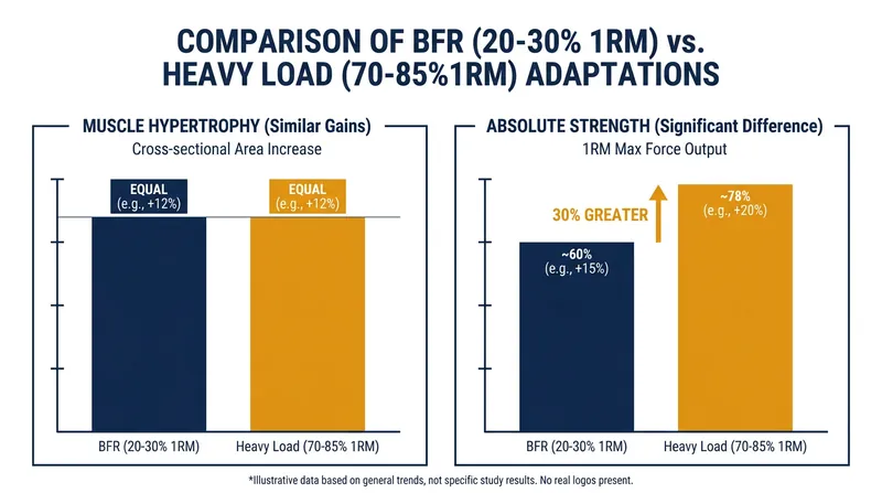 While BFR matches heavy lifting for muscle growth, traditional high-load training remains superior for developing absolute peak strength.