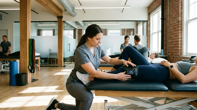 In clinical settings, physical therapists use FDA-certified pneumatic cuffs to precisely calibrate Limb Occlusion Pressure (LOP) for safe rehabilitation.
