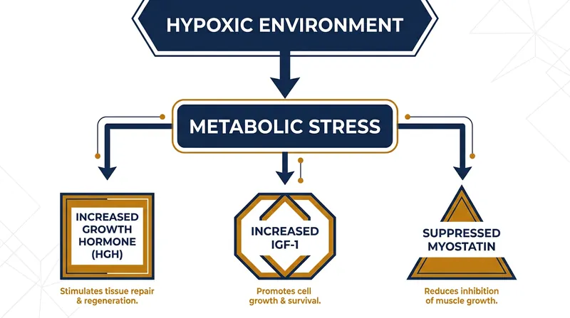 The localized metabolic stress of BFR tricks the central nervous system into releasing a systemic flood of anabolic hormones.