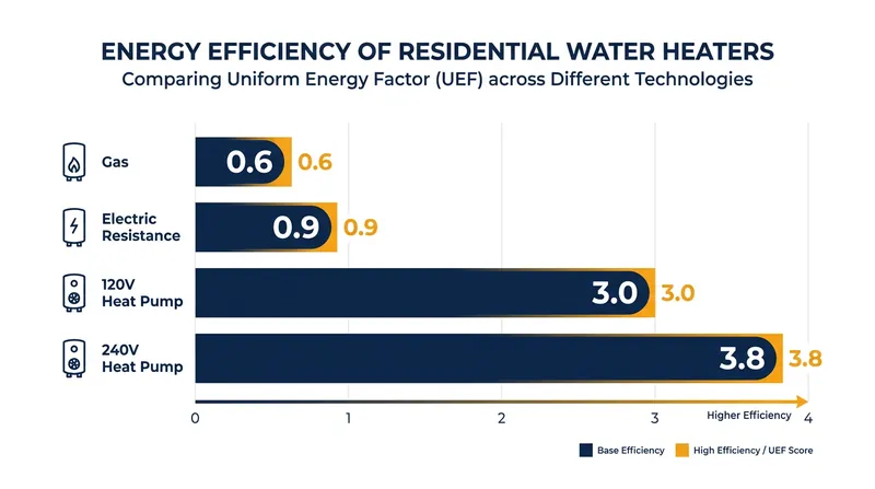 While slightly less efficient than 240V models, 120V heat pumps still vastly outperform traditional gas and electric resistance heaters.