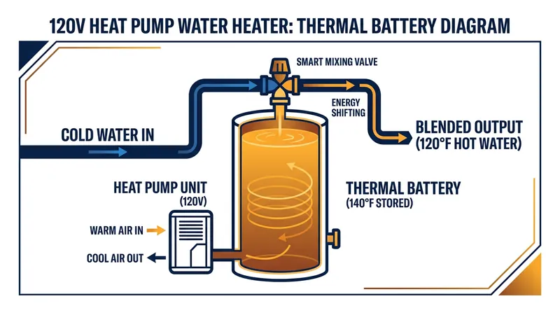 To compensate for lower electrical power, 120V units store water at higher temperatures and mix it with cold water at the tap.