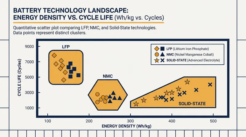 The fundamental trade-off: NMC prioritizes energy density for range, while LFP prioritizes cycle life for longevity.