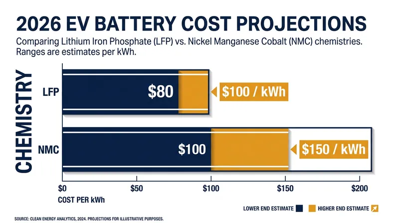 LFP chemistry offers a significant cost advantage over nickel-based alternatives in 2026.