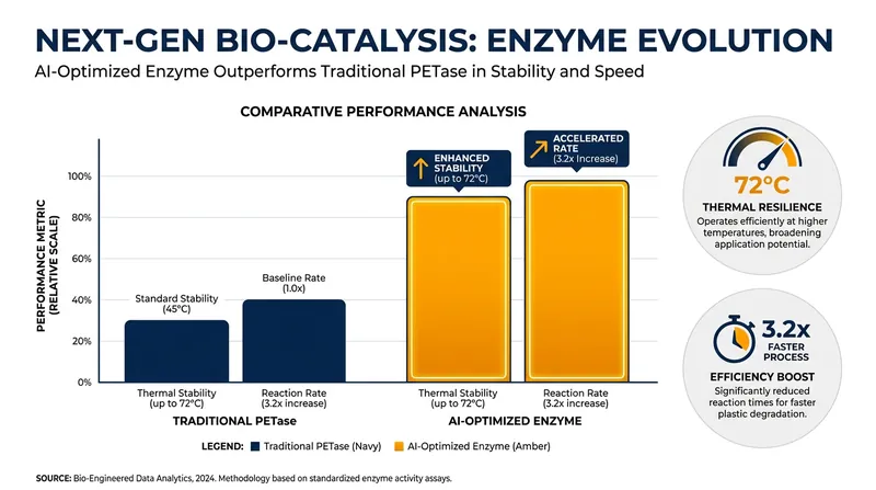 AI-optimized enzymes demonstrate superior thermal stability, allowing them to operate efficiently in high-temperature recycling vats.