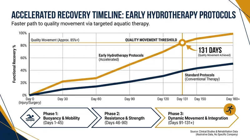 Early pool-based rehabilitation is proving crucial in preventing the 40% recurrence rate of ACL tears.