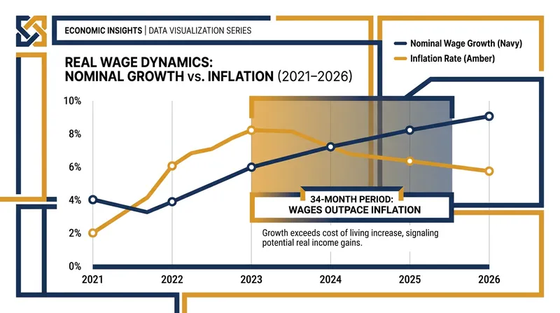 For 34 consecutive months ending in early 2026, U.S. wage growth outpaced inflation, rebuilding consumer purchasing power.
