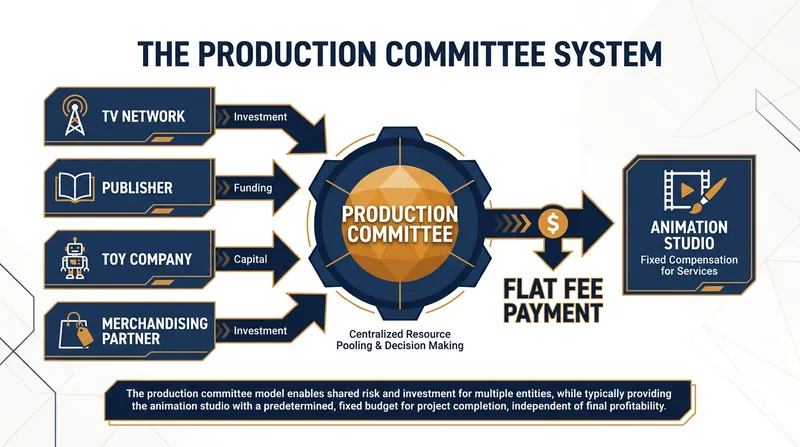 The traditional production committee system spreads financial risk but often leaves animation studios with minimal profit margins.
