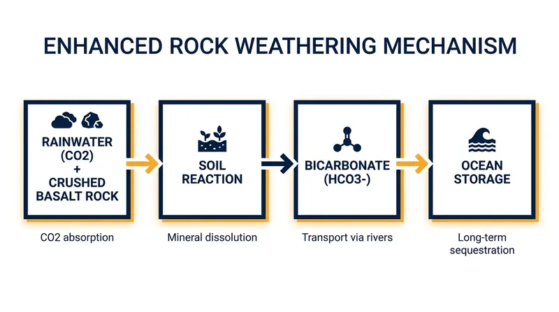 How enhanced rock weathering permanently locks away atmospheric carbon dioxide.