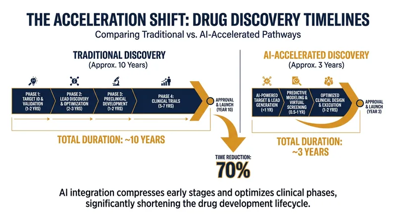 AI models are compressing the decade-long drug discovery pipeline by simulating molecular interactions in silicon.
