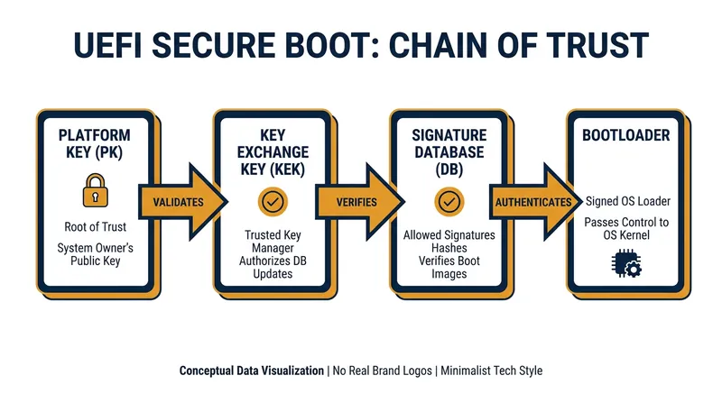 How Secure Boot establishes a chain of trust before the operating system loads.