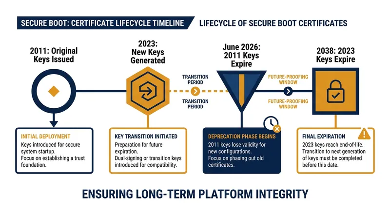 The lifecycle of Microsoft's Secure Boot certificates.