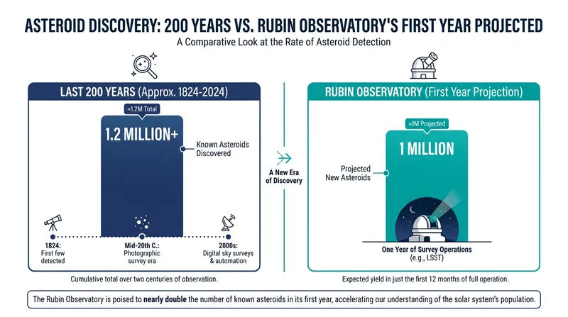 The Rubin Observatory is projected to double the number of known asteroids in its first year of operation.