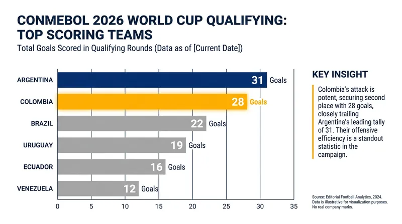 Colombia's 28 goals in qualifying ranked second in South America, trailing only Argentina.
