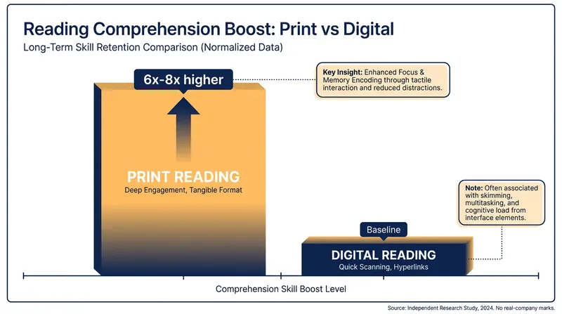 Long-term studies indicate that reading physical print provides a significantly higher boost to comprehension skills than digital reading.