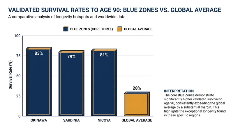 The 2025 NIH scoping review confirmed that three core regions exhibit statistically higher longevity than their national averages.